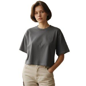 NWT Coach Women’s Cropped T-Shirt Sz L Gray Smoke Organic Cotton